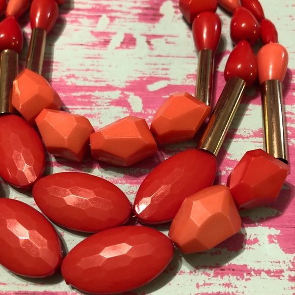 Coral & gold statement necklace 12” - 15” - Picture 2 of 3
